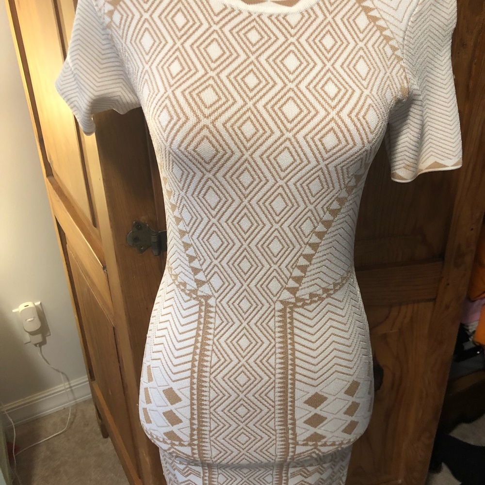 Torn by Ronny Kobo White and Gold Midi Dress